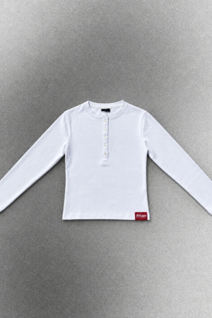 White Long-Sleeve Ribbed Henley