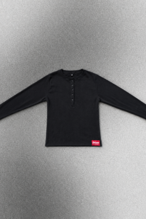 Black Long-Sleeve Ribbed Henley