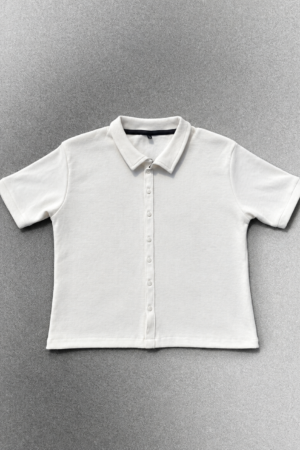 Cream Ribbed Short-Sleeve Polo Top