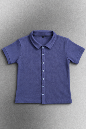 Slate Blue Ribbed Short-Sleeve Polo Top